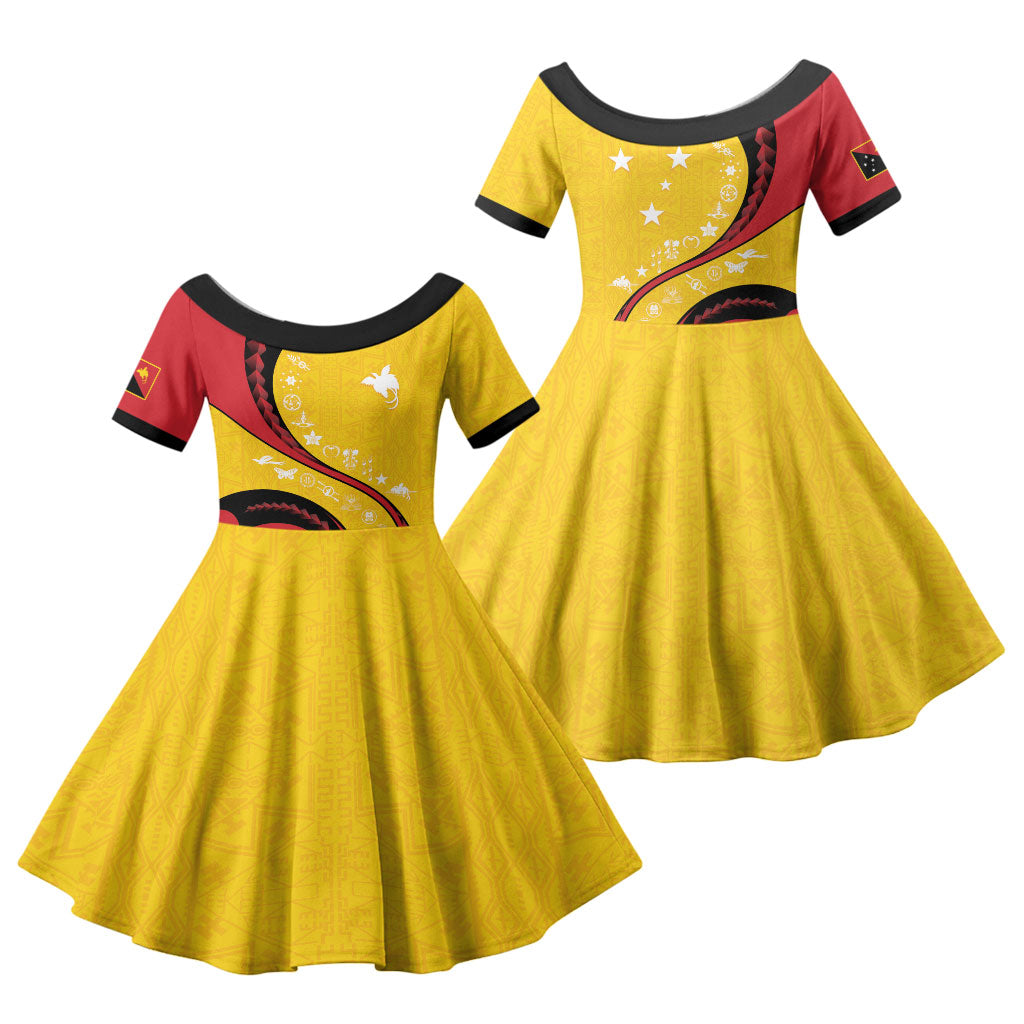 Papua New Guinea Independence Family Matching Puletasi and Hawaiian Shirt Special Style Yellow Version LT05 Daughter's Dress Yellow - Polynesian Pride