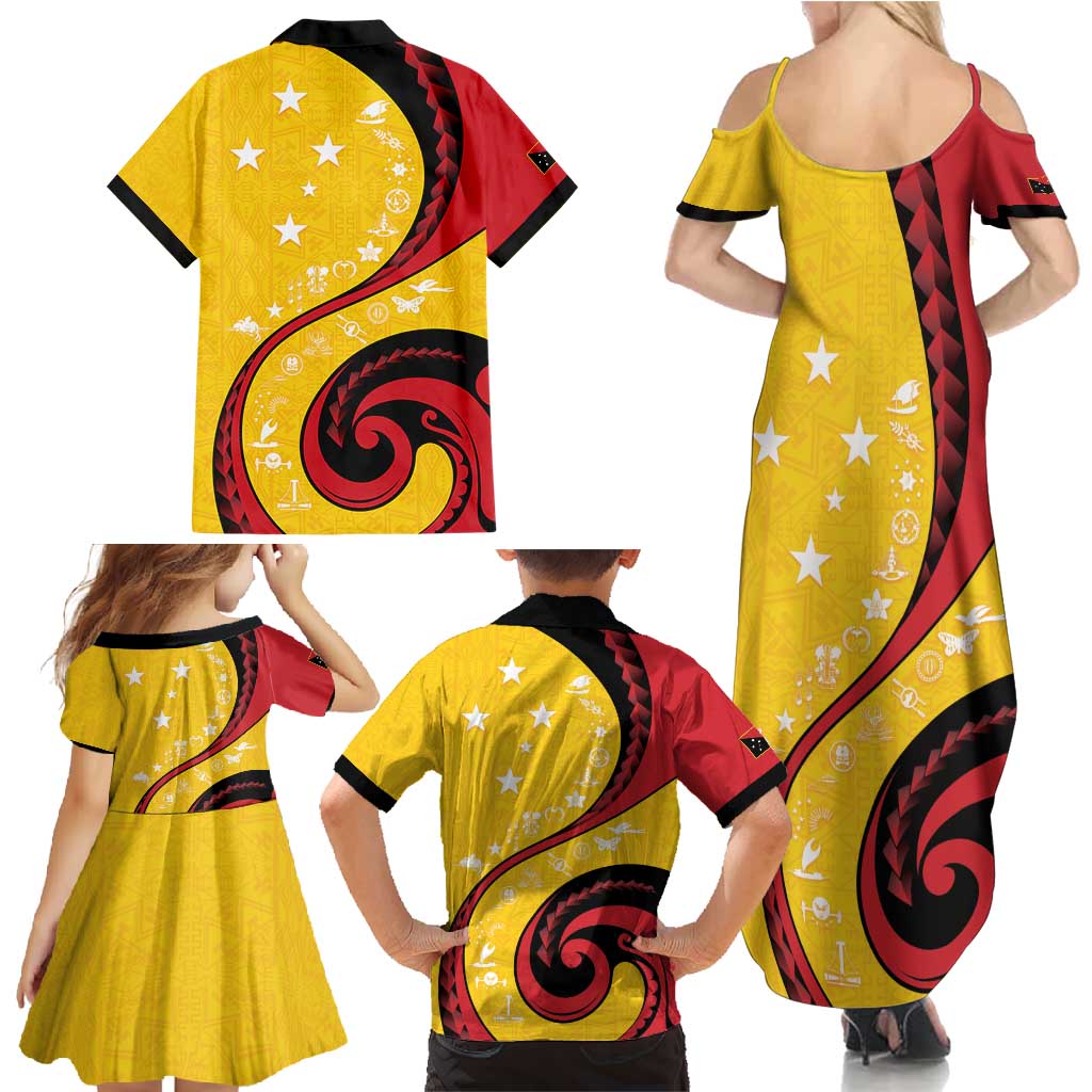 Papua New Guinea 50th Independence Anniversary Family Matching Summer Maxi Dress and Hawaiian Shirt Special Style Yellow Version - Polynesian Pride