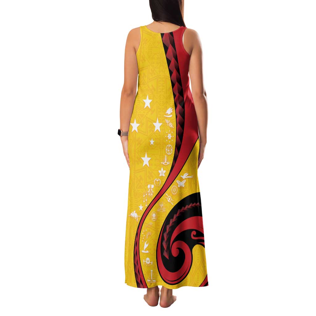Papua New Guinea 50th Independence Anniversary Family Matching Tank Maxi Dress and Hawaiian Shirt Special Style Yellow Version - Polynesian Pride