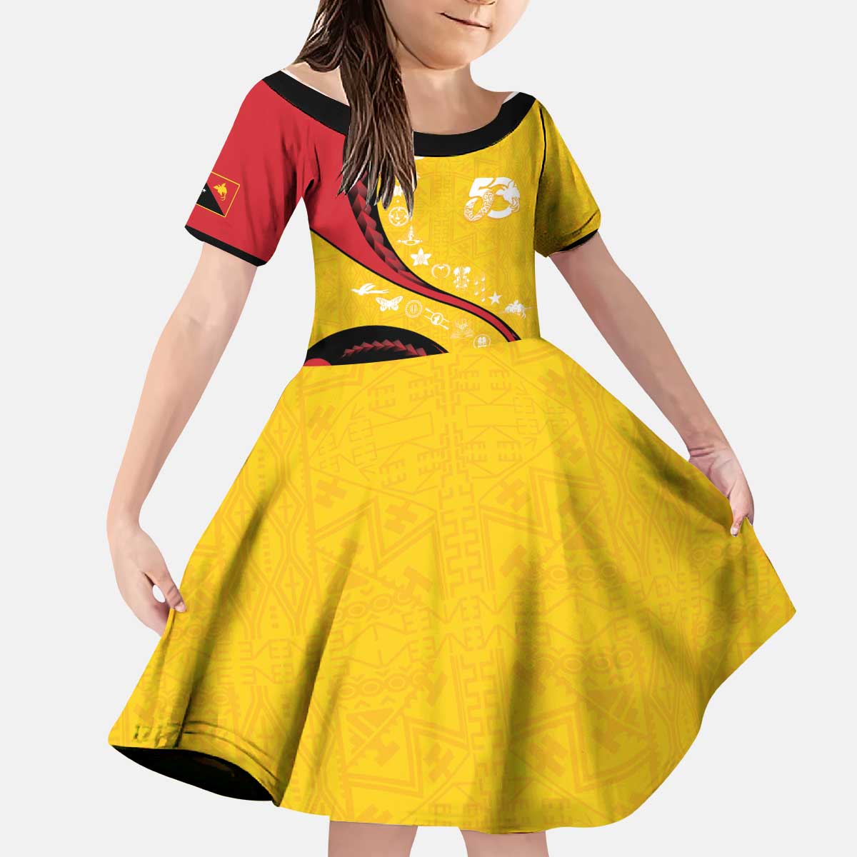 Papua New Guinea 50th Independence Anniversary Kid Short Sleeve Dress Special Style Yellow Version - Polynesian Pride