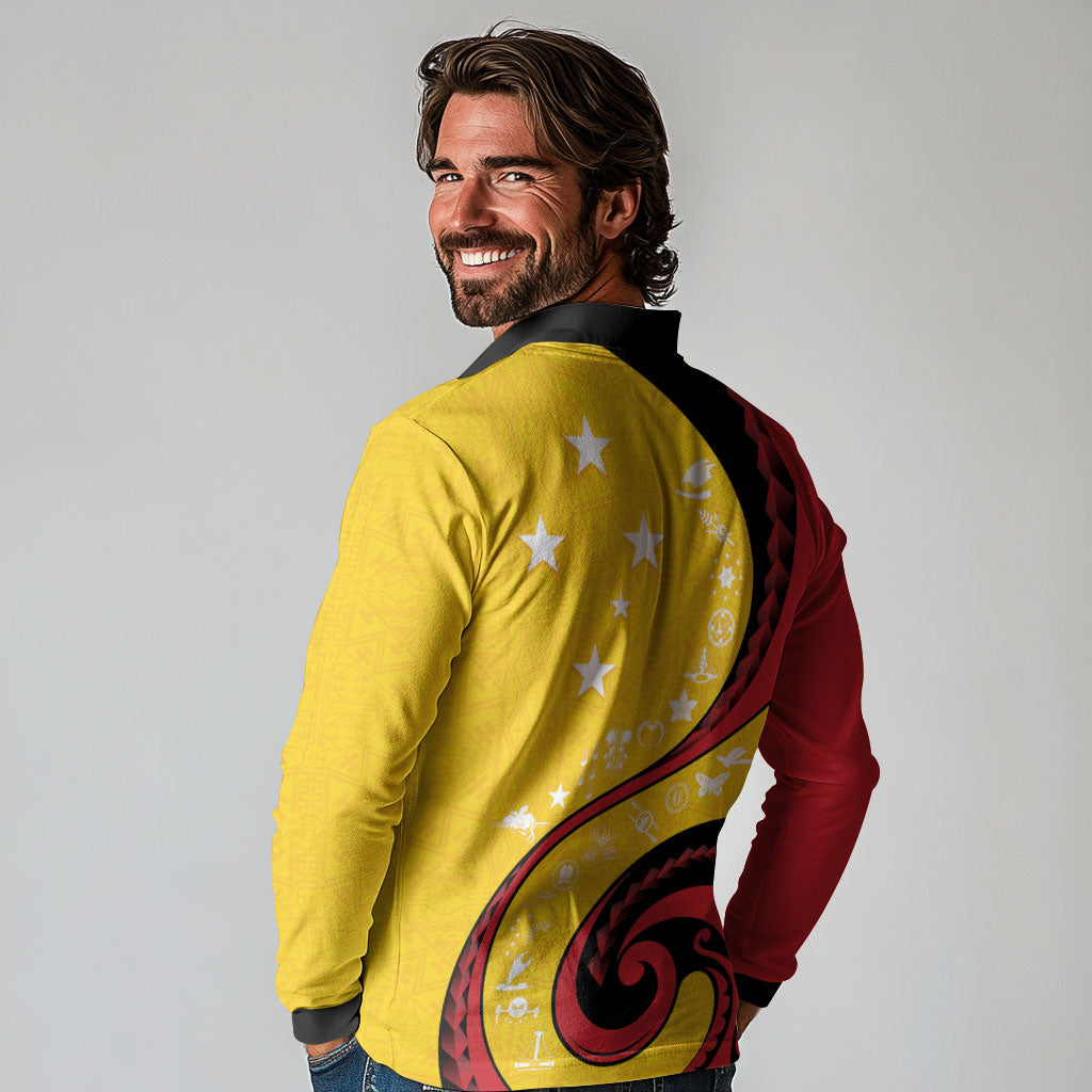 Papua New Guinea Independence Long Sleeve Polo Shirt Special Style Yellow Version LT05 - Polynesian Pride