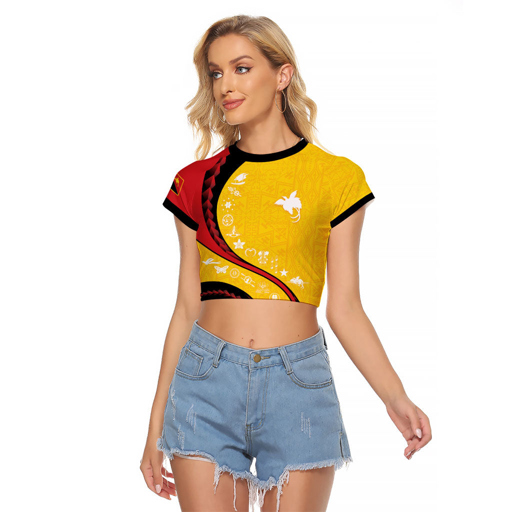 Papua New Guinea Independence Raglan Cropped T Shirt Special Style Yellow Version LT05 Female Yellow - Polynesian Pride