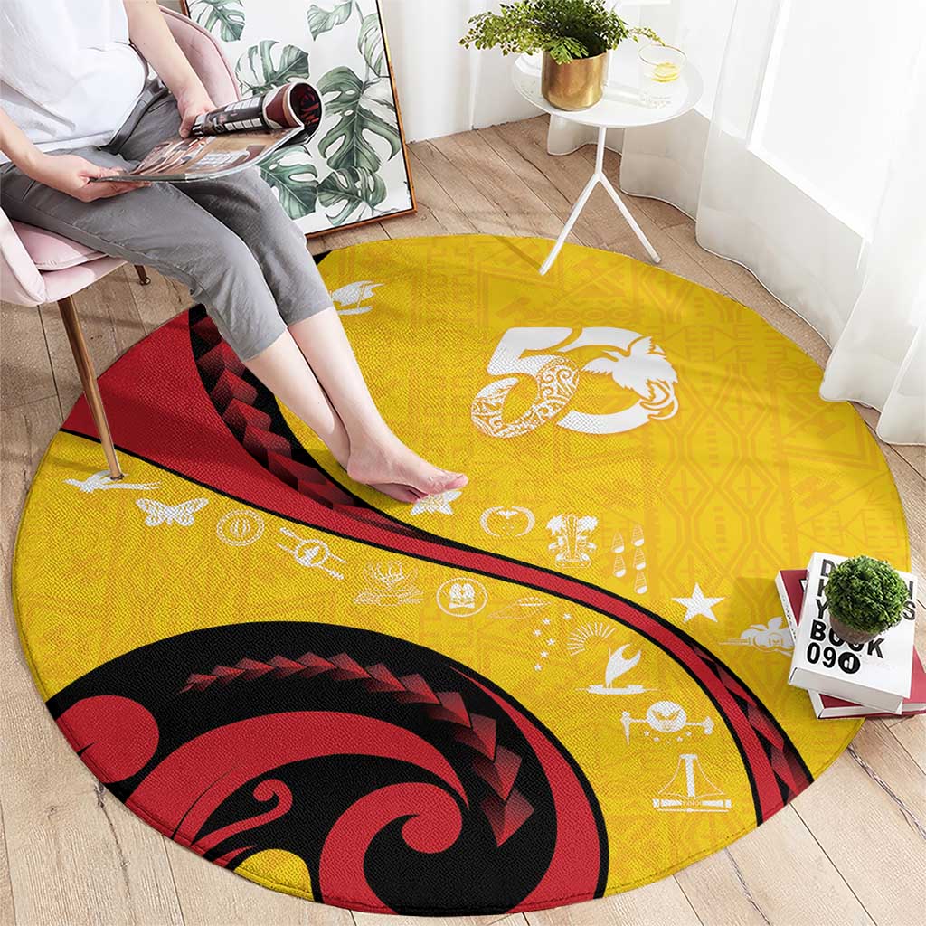 Papua New Guinea 50th Independence Anniversary Round Carpet Special Style Yellow Version - Polynesian Pride