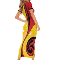 Papua New Guinea 50th Independence Anniversary Short Sleeve Bodycon Dress Special Style Yellow Version - Polynesian Pride