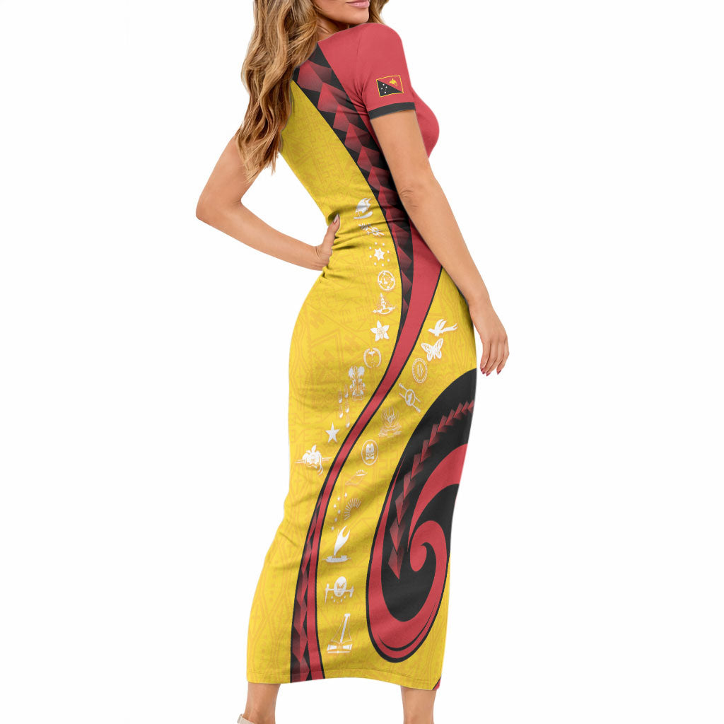 Papua New Guinea Independence Short Sleeve Bodycon Dress Special Style Yellow Version LT05 - Polynesian Pride