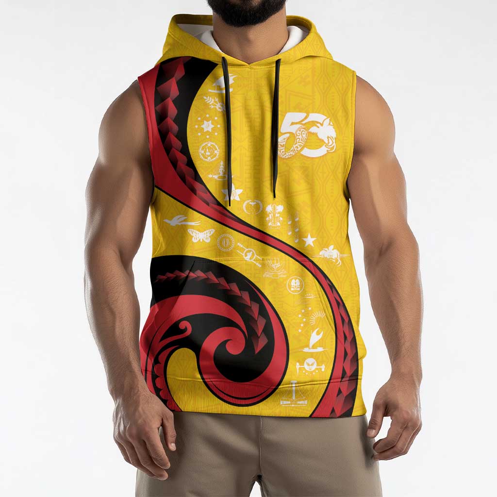 Papua New Guinea 50th Independence Anniversary Sleeveless Hoodie Special Style Yellow Version - Polynesian Pride