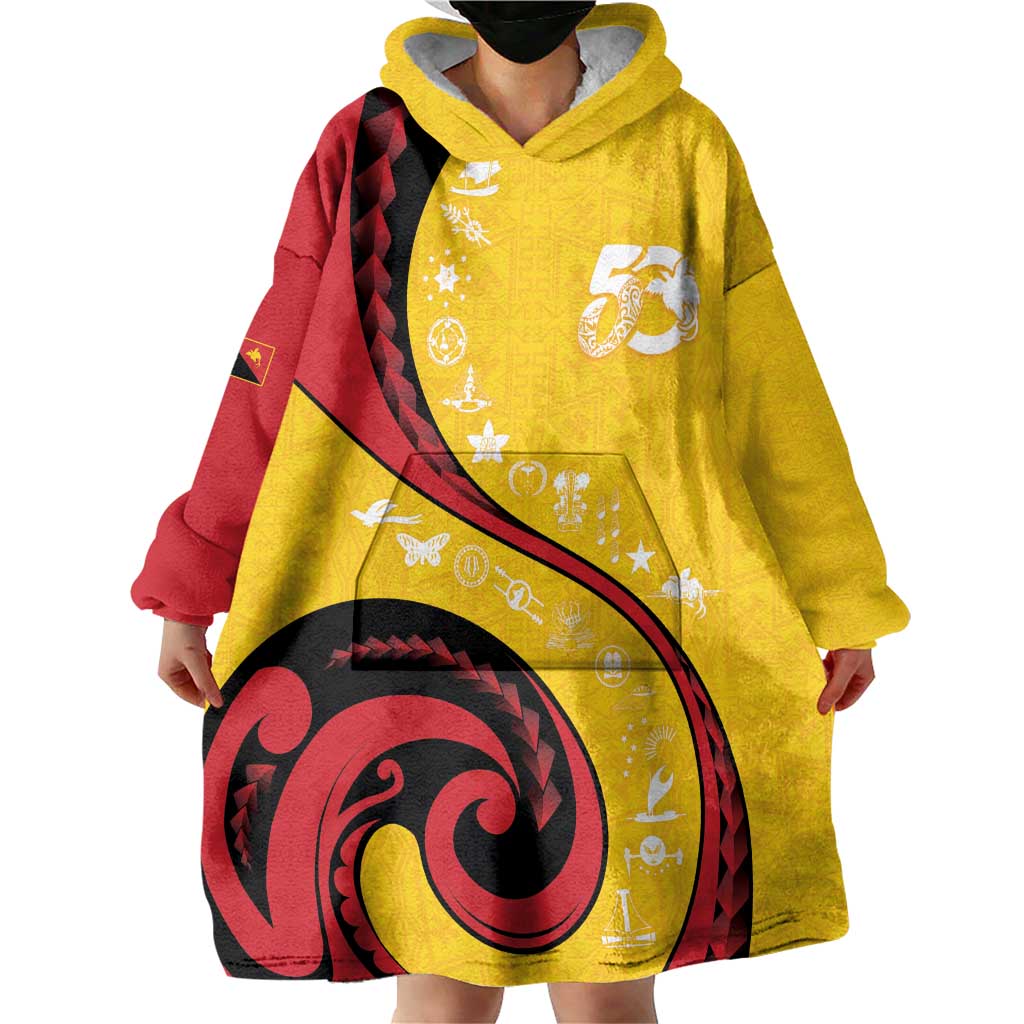 Papua New Guinea 50th Independence Anniversary Wearable Blanket Hoodie Special Style Yellow Version - Polynesian Pride