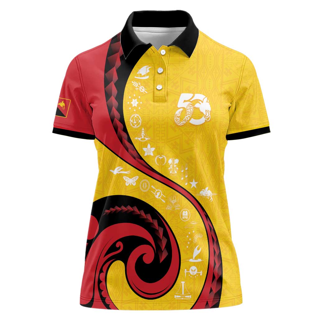 Papua New Guinea 50th Independence Anniversary Women Polo Shirt Special Style Yellow Version - Polynesian Pride