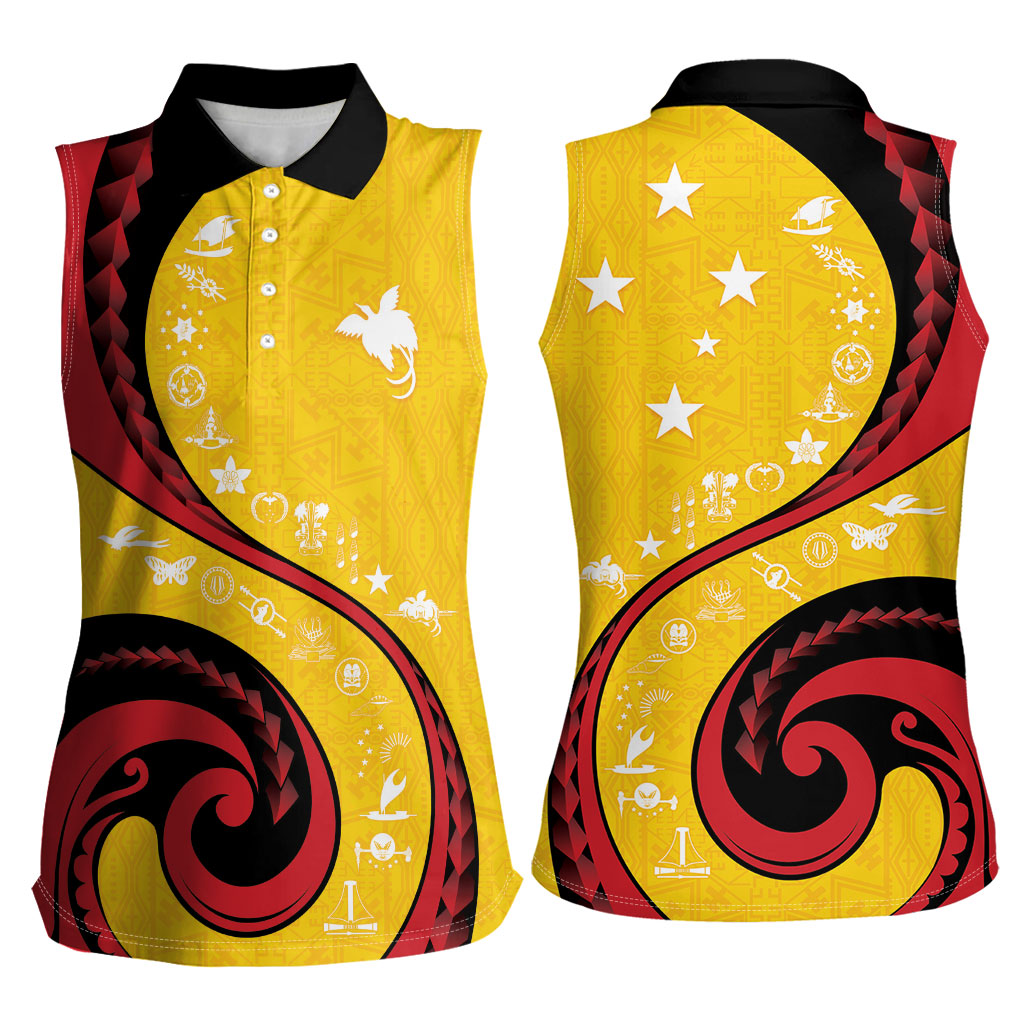 Papua New Guinea Independence Women Sleeveless Polo Shirt Special Style Yellow Version LT05 - Polynesian Pride