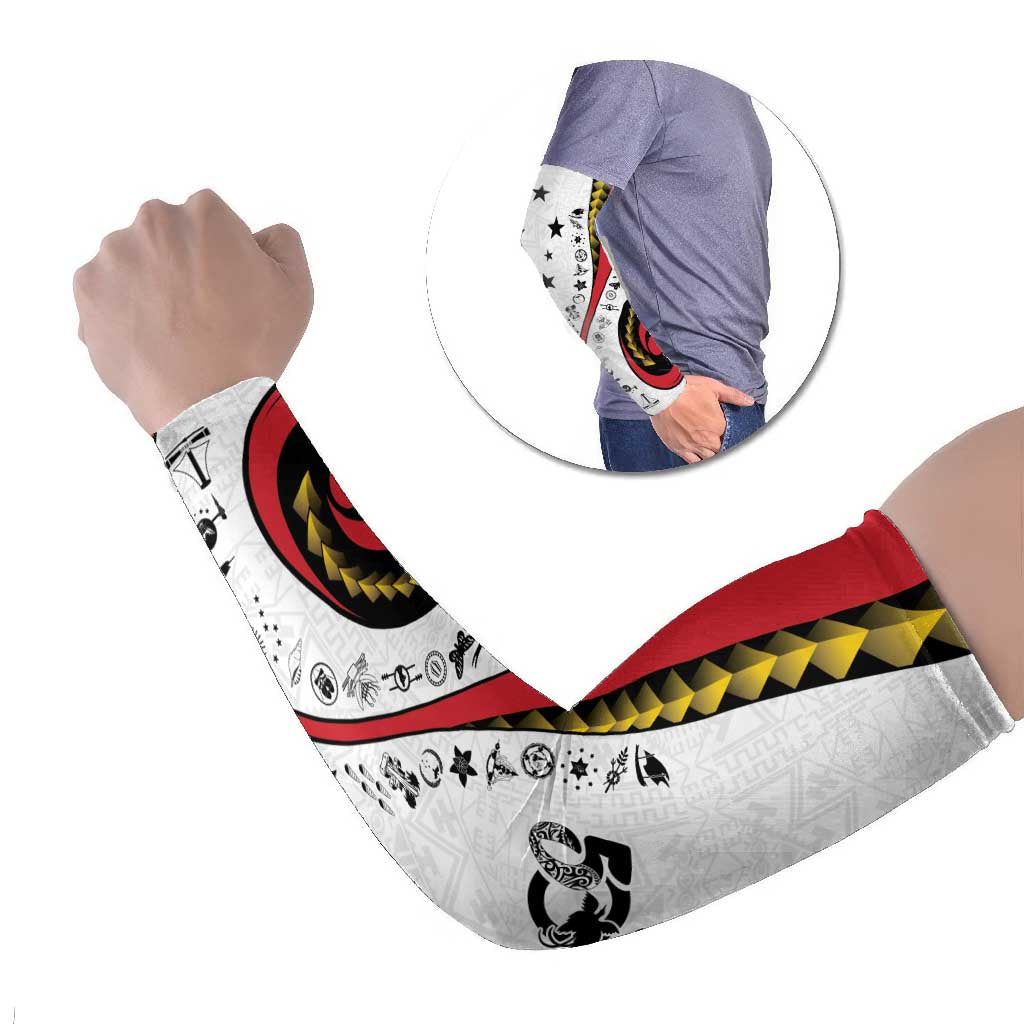 Papua New Guinea 50th Independence Anniversary Arm Sleeves Special Style White Version LT05 Set of 2 White - Polynesian Pride