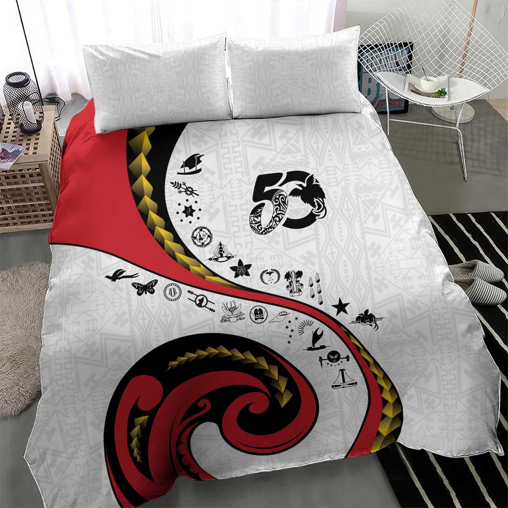Papua New Guinea 50th Independence Anniversary Bedding Set Special Style White Version - Polynesian Pride