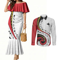 Papua New Guinea Independence Couples Matching Mermaid Dress and Long Sleeve Button Shirt Special Style White Version LT05 White - Polynesian Pride