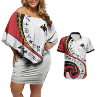 Papua New Guinea Independence Couples Matching Off Shoulder Short Dress and Hawaiian Shirt Special Style White Version LT05 White - Polynesian Pride