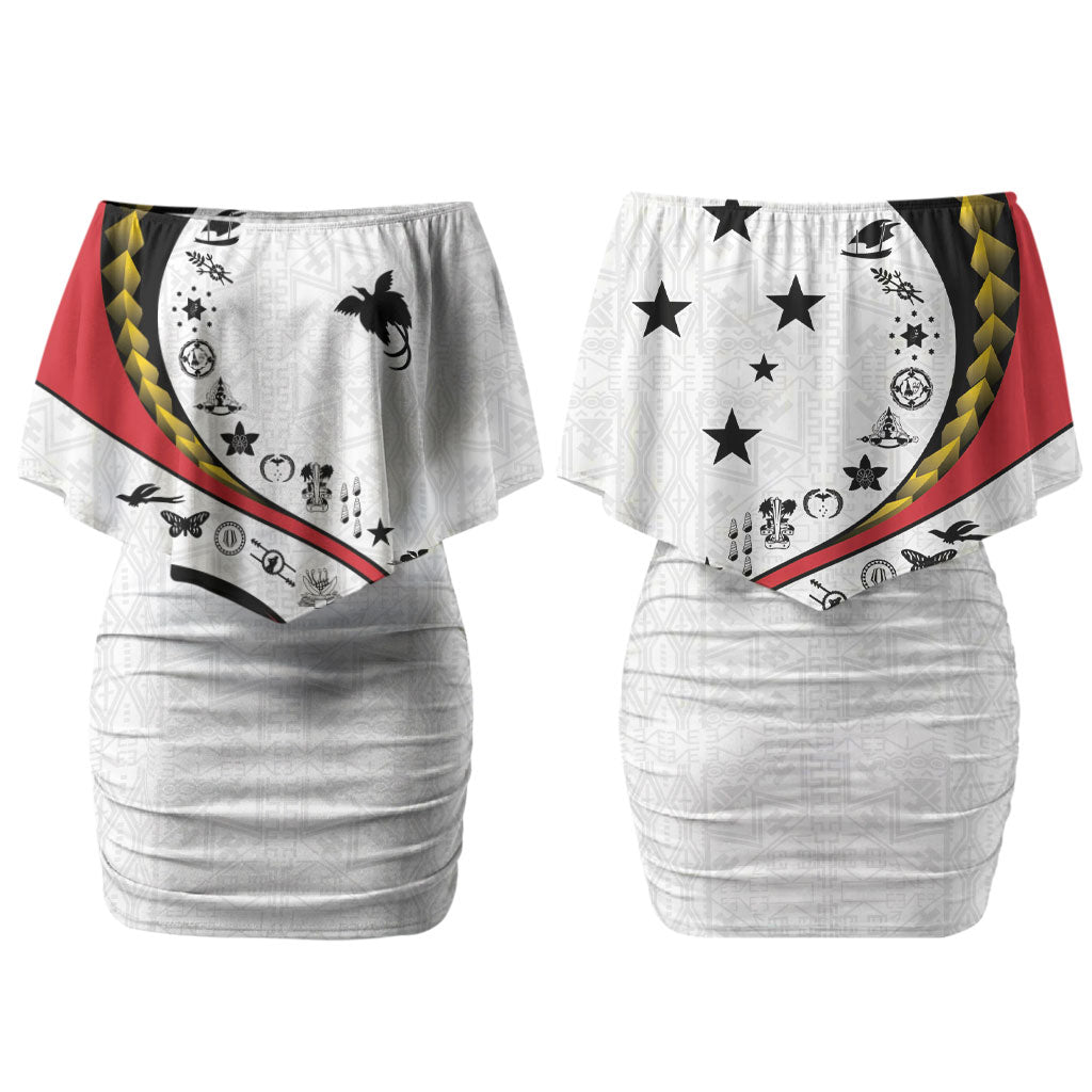 Papua New Guinea Independence Couples Matching Off Shoulder Short Dress and Hawaiian Shirt Special Style White Version LT05 - Polynesian Pride