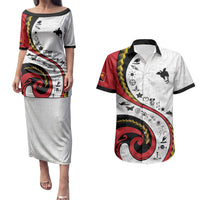 Papua New Guinea Independence Couples Matching Puletasi and Hawaiian Shirt Special Style White Version LT05 White - Polynesian Pride