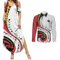 Papua New Guinea Independence Couples Matching Summer Maxi Dress and Long Sleeve Button Shirt Special Style White Version LT05 White - Polynesian Pride