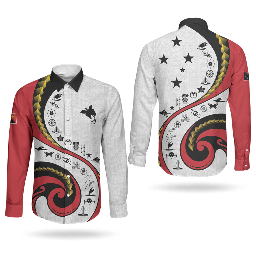 Papua New Guinea Independence Couples Matching Summer Maxi Dress and Long Sleeve Button Shirt Special Style White Version LT05 - Polynesian Pride