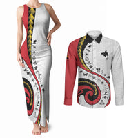 Papua New Guinea Independence Couples Matching Tank Maxi Dress and Long Sleeve Button Shirt Special Style White Version LT05 White - Polynesian Pride