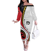 Papua New Guinea 50th Independence Anniversary Family Matching Off The Shoulder Long Sleeve Dress and Hawaiian Shirt Special Style White Version - Polynesian Pride