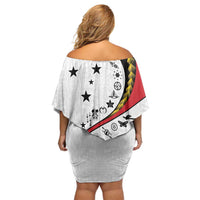 Papua New Guinea 50th Independence Anniversary Family Matching Off Shoulder Short Dress and Hawaiian Shirt Special Style White Version - Polynesian Pride