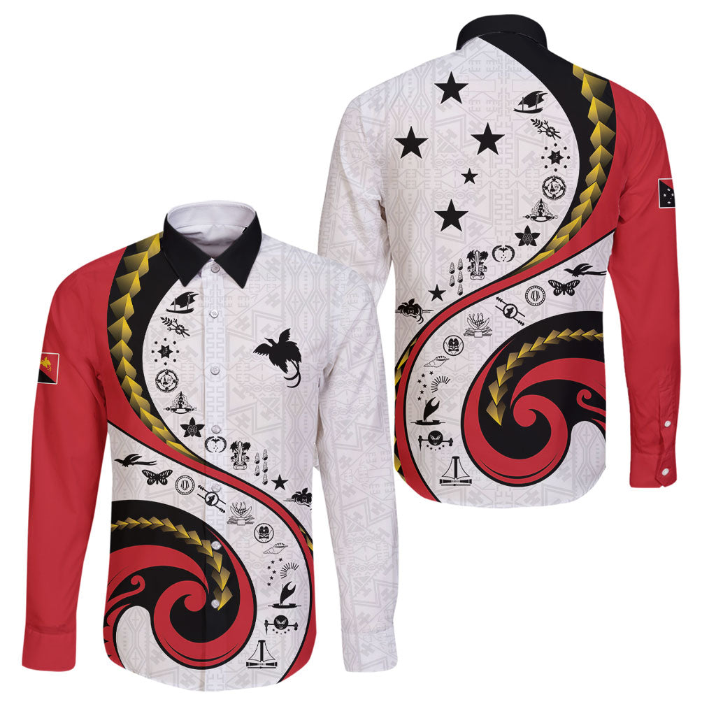 Papua New Guinea Independence Family Matching Puletasi and Hawaiian Shirt Special Style White Version LT05 Dad's Shirt - Long Sleeve White - Polynesian Pride