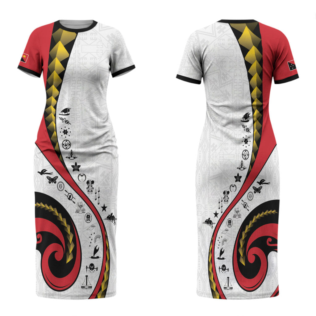 Papua New Guinea Independence Family Matching Short Sleeve Bodycon Dress and Hawaiian Shirt Special Style White Version LT05 Mom's Dress White - Polynesian Pride