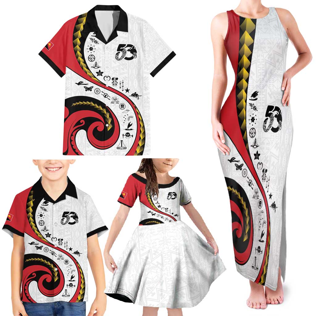 Papua New Guinea 50th Independence Anniversary Family Matching Tank Maxi Dress and Hawaiian Shirt Special Style White Version - Polynesian Pride