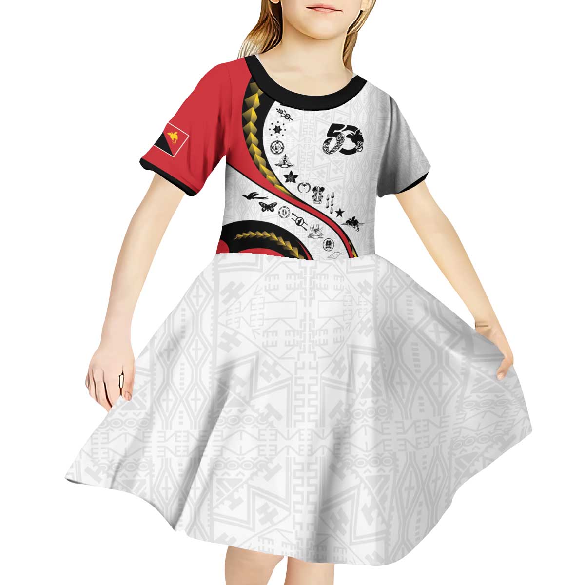 Papua New Guinea 50th Independence Anniversary Kid Short Sleeve Dress Special Style White Version - Polynesian Pride