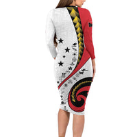 Papua New Guinea 50th Independence Anniversary Long Sleeve Bodycon Dress Special Style White Version - Polynesian Pride
