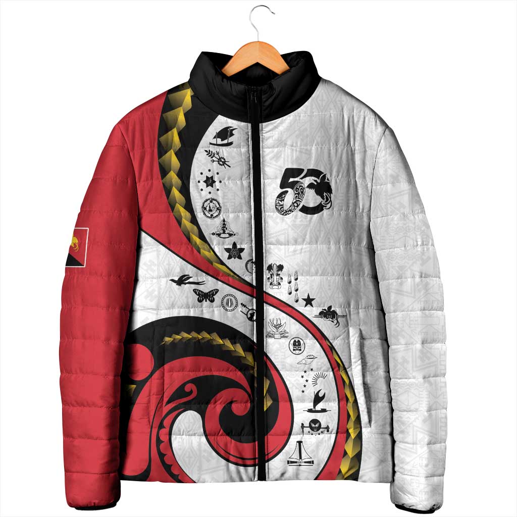 Papua New Guinea 50th Independence Anniversary Padded Jacket Special Style White Version - Polynesian Pride