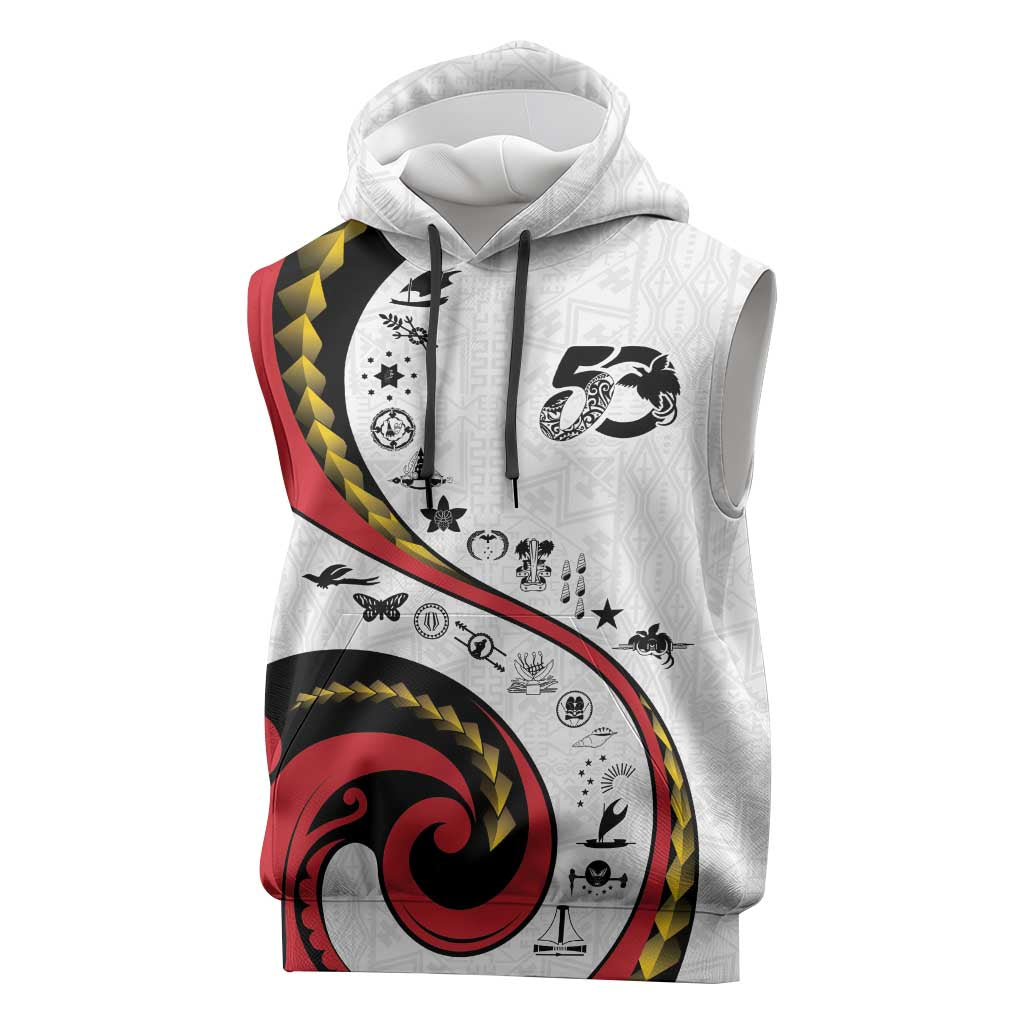 Papua New Guinea 50th Independence Anniversary Sleeveless Hoodie Special Style White Version - Polynesian Pride