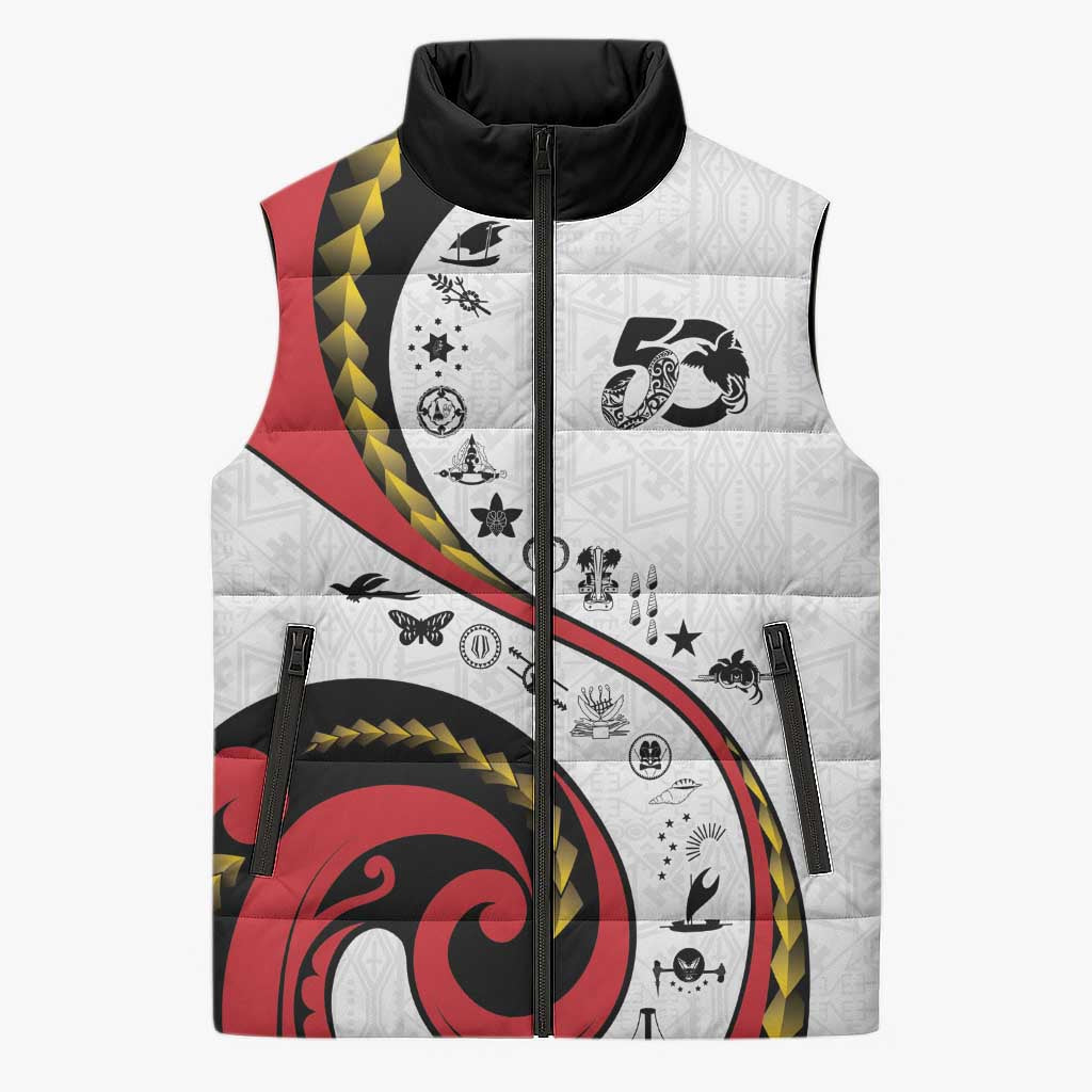Papua New Guinea 50th Independence Anniversary Sleeveless Puffer Jacket Special Style White Version - Polynesian Pride