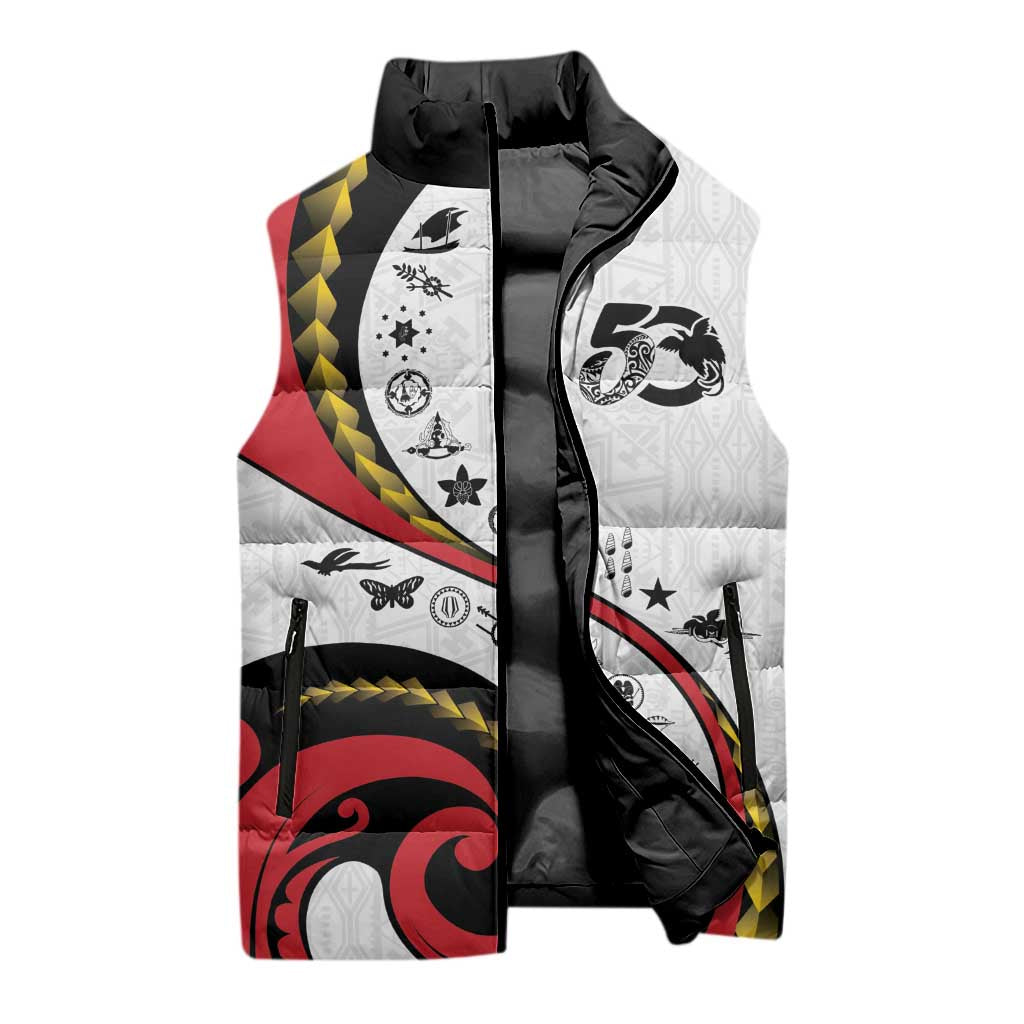 Papua New Guinea 50th Independence Anniversary Sleeveless Puffer Jacket Special Style White Version - Polynesian Pride