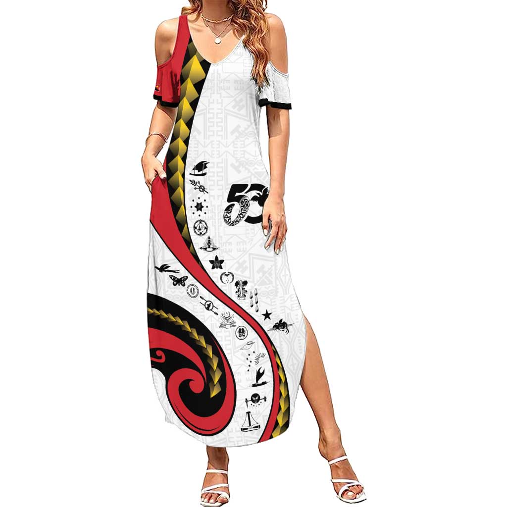 Papua New Guinea 50th Independence Anniversary Summer Maxi Dress Special Style White Version - Polynesian Pride