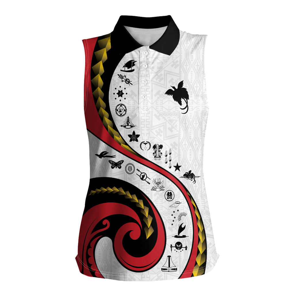 Papua New Guinea Independence Women Sleeveless Polo Shirt Special Style White Version LT05 Female White - Polynesian Pride