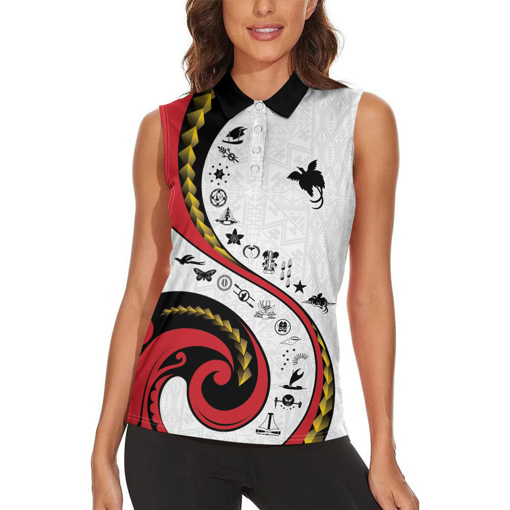 Papua New Guinea Independence Women Sleeveless Polo Shirt Special Style White Version LT05 - Polynesian Pride