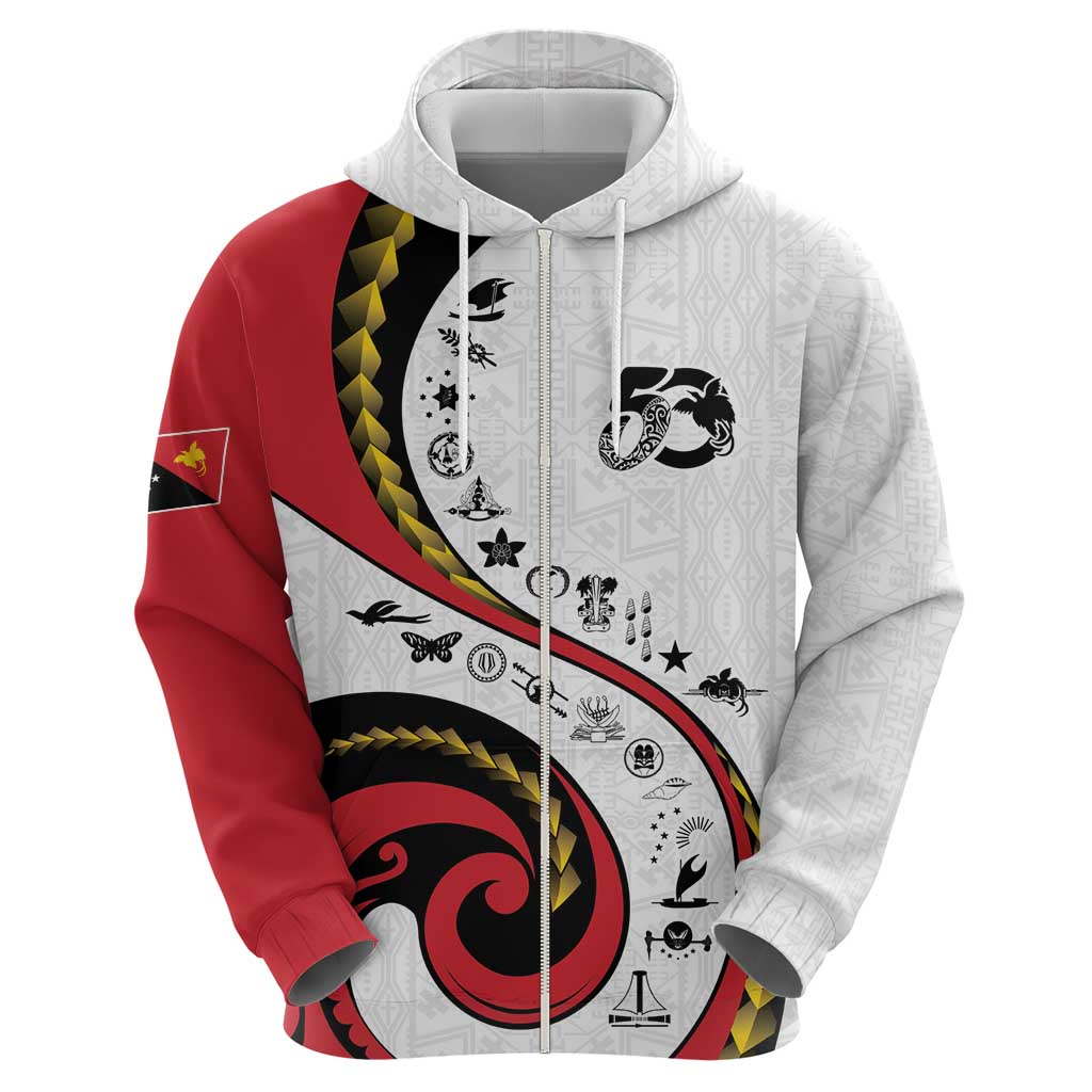Papua New Guinea 50th Independence Anniversary Zip Hoodie Special Style White Version - Polynesian Pride