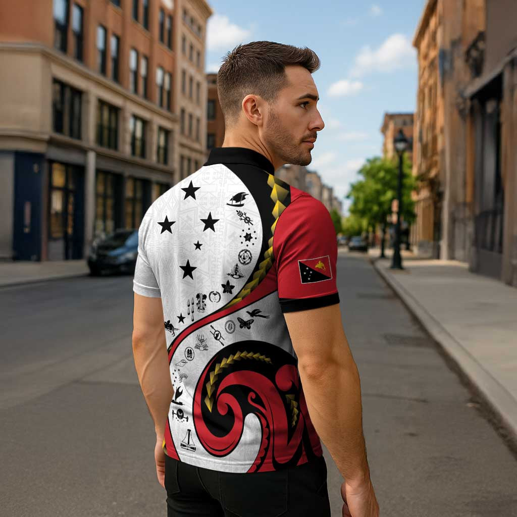 Papua New Guinea 50th Independence Anniversary Zipper Polo Shirt Special Style White Version - Polynesian Pride