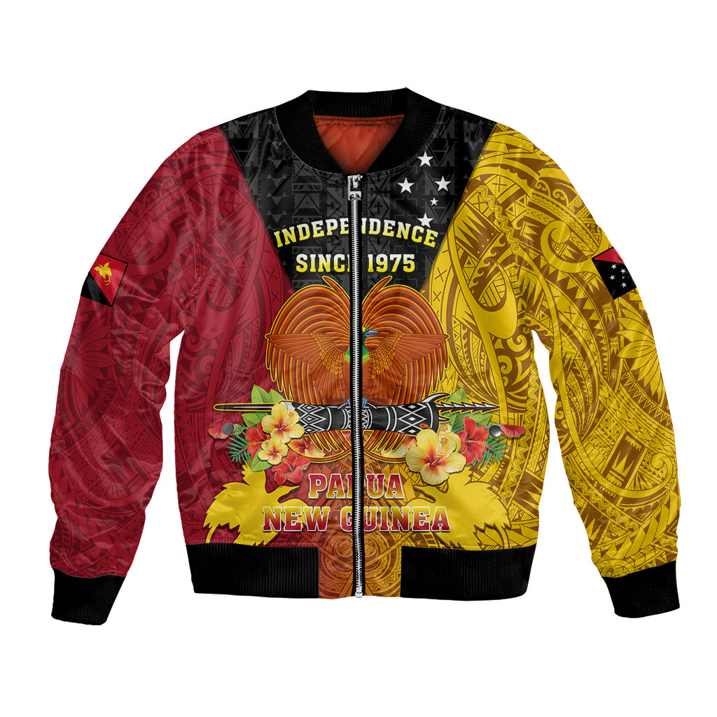 Personalized Papua New Guinea Independence Day Bomber Jacket Bird Of Paradise With Polynesian Pattern LT05 Unisex Yellow - Polynesian Pride