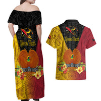 Personalized Papua New Guinea Independence Day Couples Matching Off Shoulder Maxi Dress and Hawaiian Shirt Bird Of Paradise With Polynesian Pattern LT05 - Polynesian Pride