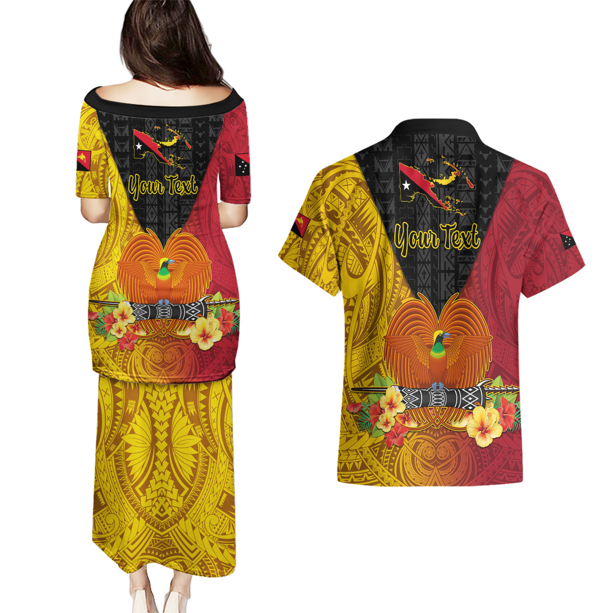 Personalized Papua New Guinea Independence Day Couples Matching Puletasi Dress and Hawaiian Shirt Bird Of Paradise With Polynesian Pattern LT05 - Polynesian Pride