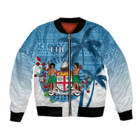 Personalized Fiji Bomber Jacket Coat Of Arms Tagimoucia With Fijian Tapa Pattern LT05 Unisex Blue - Polynesian Pride