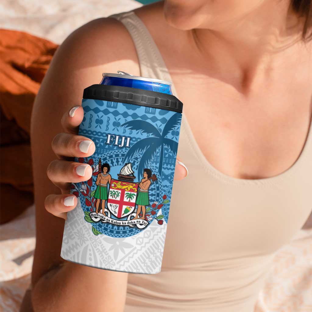 Personalised Fiji 4 in 1 Can Cooler Tumbler Coat Of Arms Tagimoucia With Fijian Tapa Pattern