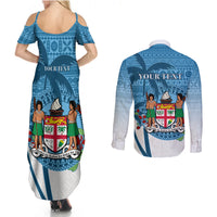 Personalized Fiji Couples Matching Summer Maxi Dress and Long Sleeve Button Shirts Coat Of Arms Tagimoucia With Fijian Tapa Pattern LT05 - Polynesian Pride