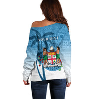 Personalized Fiji Off Shoulder Sweater Coat Of Arms Tagimoucia With Fijian Tapa Pattern LT05 - Polynesian Pride
