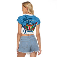 Personalized Fiji Raglan Cropped T Shirt Coat Of Arms Tagimoucia With Fijian Tapa Pattern LT05 - Polynesian Pride