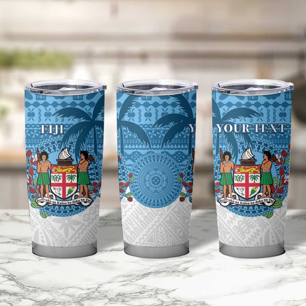 Personalised Fiji Tumbler Cup Coat Of Arms Tagimoucia With Fijian Tapa Pattern