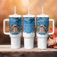 Personalised Fiji Tumbler With Handle Coat Of Arms Tagimoucia With Fijian Tapa Pattern