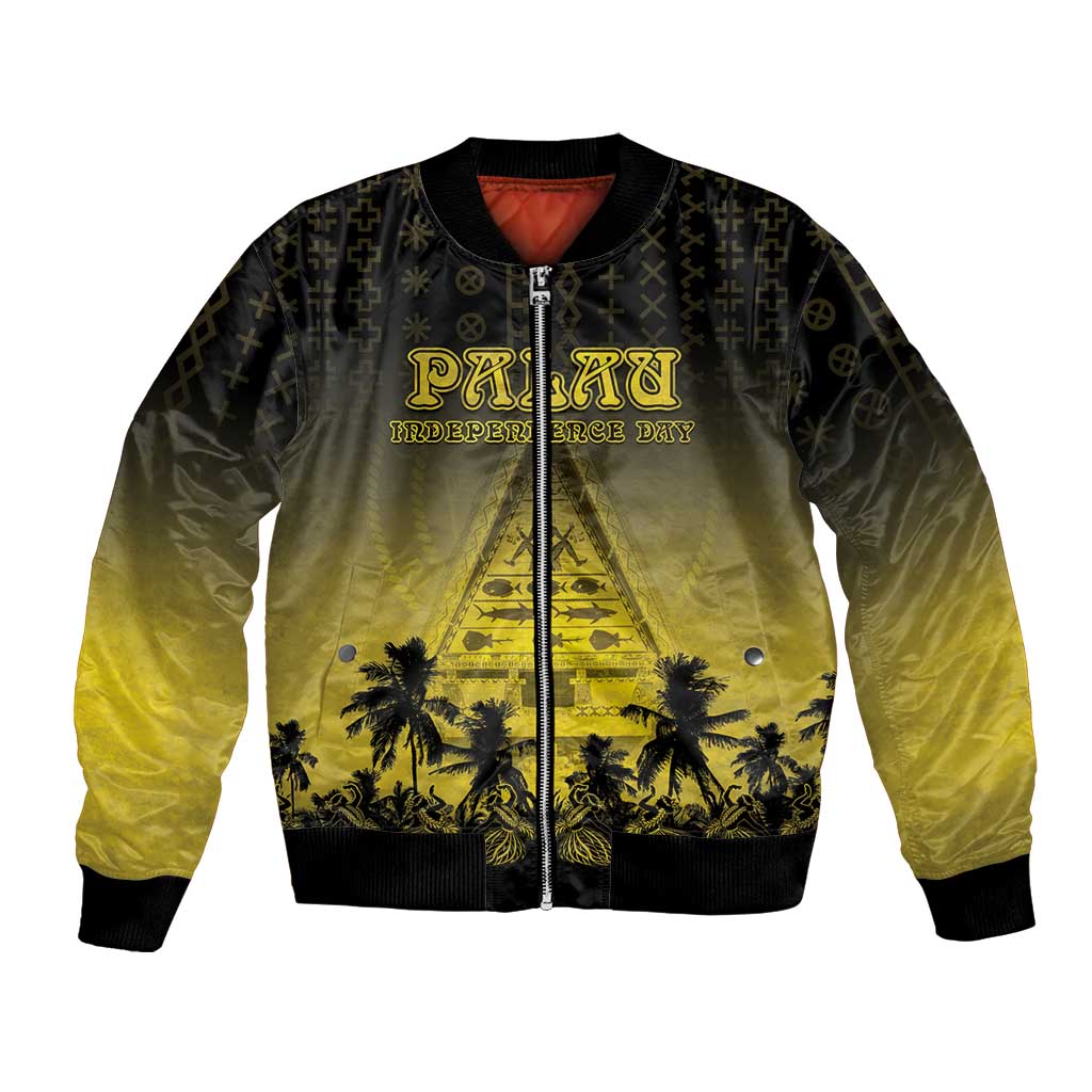Personalised Palau Independence Day Bomber Jacket Palauan Tattoo Pattern - Polynesian Pride