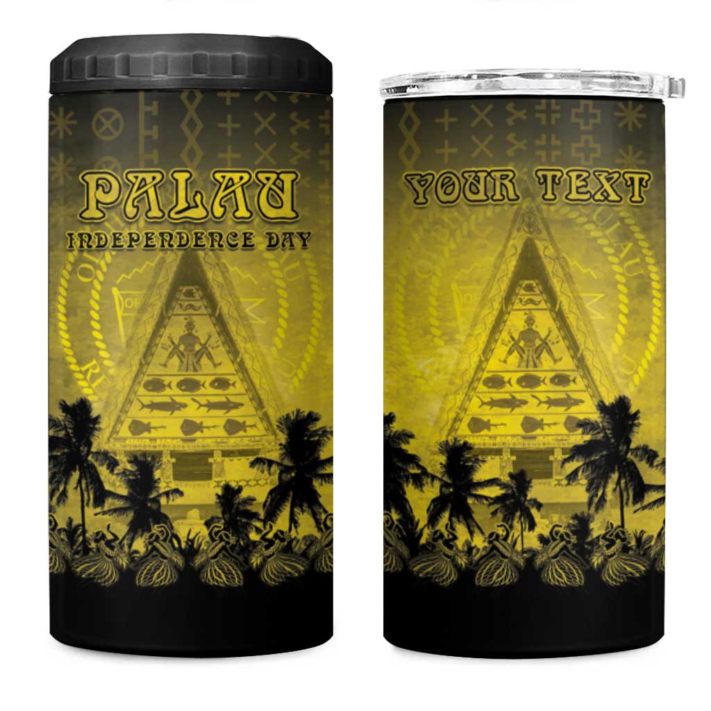 Personalised Palau Independence Day 4 in 1 Can Cooler Tumbler Palauan Tattoo Pattern - Polynesian Pride